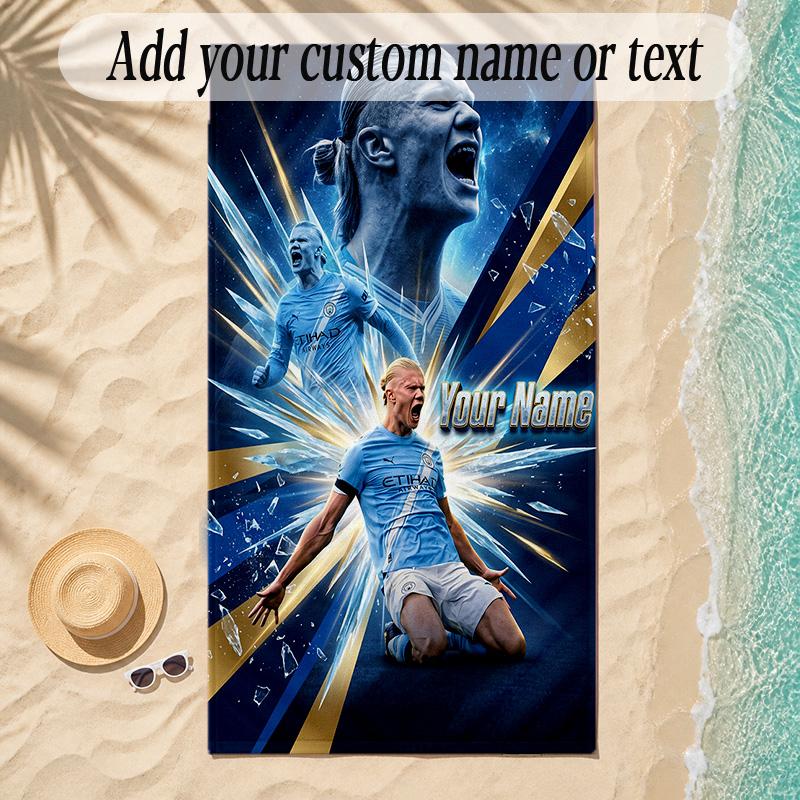 Beach TowelErling Haaland Custom Name Text Personalized Soft Towel for Beach Pool Indoor Home Decor Gift