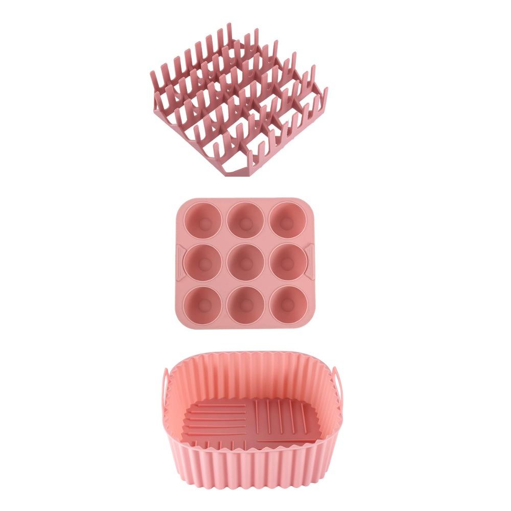 3 Piece/Set Non-Stick Air Fryer Silicone Baking Tray Square Household Cupcake Mold Heat-resistant Hot Dog Grill Cooking