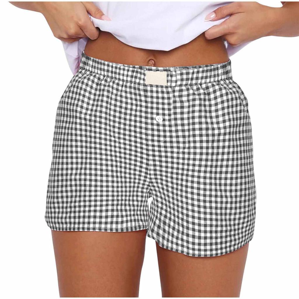 Shorts für Damen Teenager-Mädchen Elastischer Bund zum Überziehen Rot Blau Kariert Shorts Outfit Lässig Lounge Sommer-Shorts