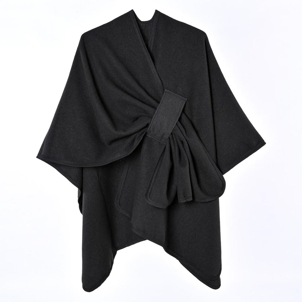 Women's Autumn & Winter Double-Sided Faux Cashmere Cape Shawl - Solid Color with Slit