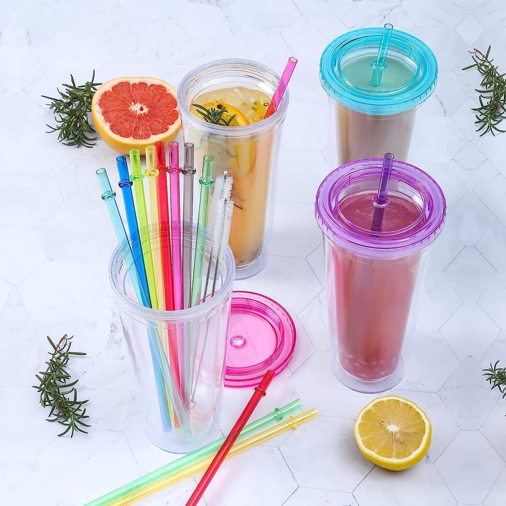 10 Stück wiederverwendbare Strohhalme mit 1 Bürste, 26,7 cm lange Tritan Hartplastik-Strohhalme für 470 ml - 950 ml Becher, Gläser, YETI