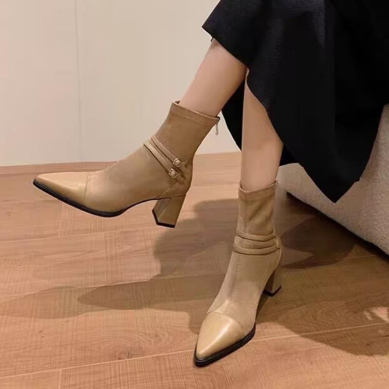 Women Chelsea High Heels Ankle Boots Sexy Pointed Toe Shoes Winter Trend 2025 Elegant Office Shoes Walking Chunky Botas Mujer