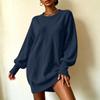 Women's Loose Fit Knit Midi Sweater Dress with Sleeves and Turn-Down Collar