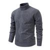 Men's Solid Color Textured Sweater Plus Velvet Thickened Casual High Collar Warm Knitted Pullover