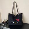 Cute Plush Hello Kitty Commuter Canvas Bag Sweet Cartoon Kitty Tote Shoulder Bag Large Capacity Tote Bag