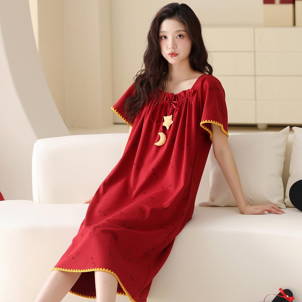 Red Wedding Couple Pajamas Women's Summer Short-sleeved Pure Cotton Pajamas Cute Natal Year Wedding Loungewear Men's Suit
