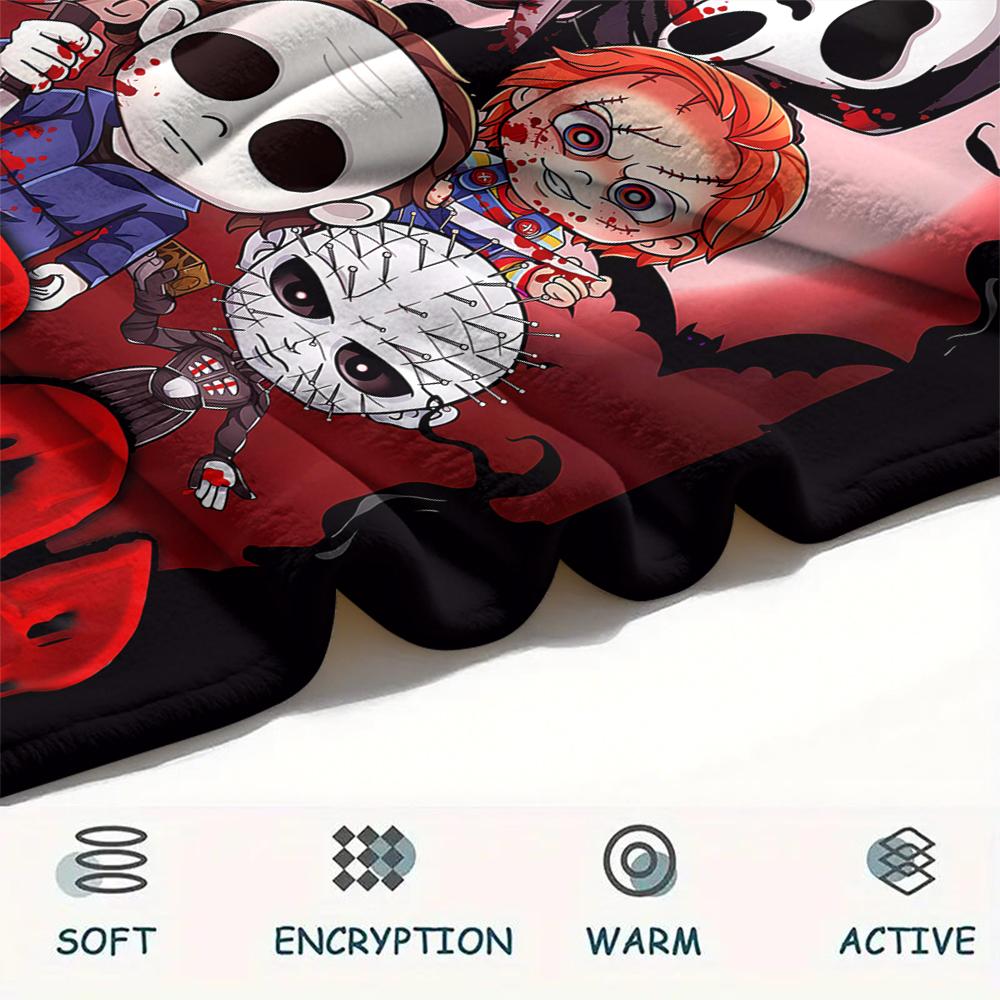 1PC Chibi Chucky Freddy Krueger Print Flannel Blanket, High quality All Seasons, Home Decor, Warmth and Comfort, Perfect for Christmas Gifts