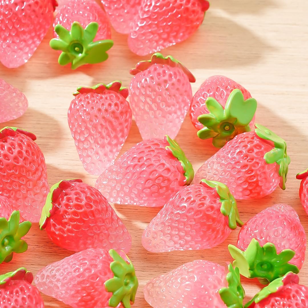 

10pcs Luminous Mini Strawberries Figurines Tiny Artificial Fruit Glow in The Dark Miniature Strawberry Ornament W12159WW-One size