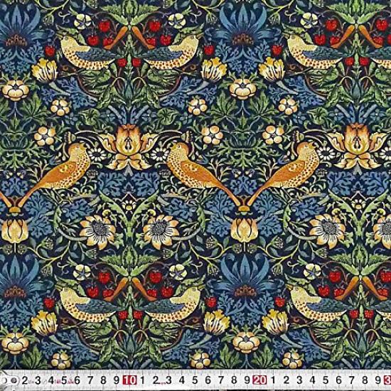 Material Bumbac Imprimat William Morris Strawberry Thief, Albastru, Pre-tăiat 1 m × 110 cm / Bumbac Zână