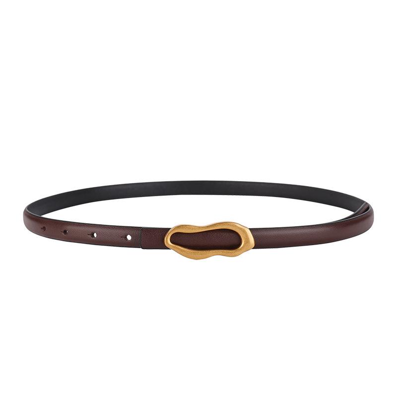 

Smooth buckle genuine leather belt, women s first-layer cowhide belt, easiest for match pants, suit thin belt кавовий