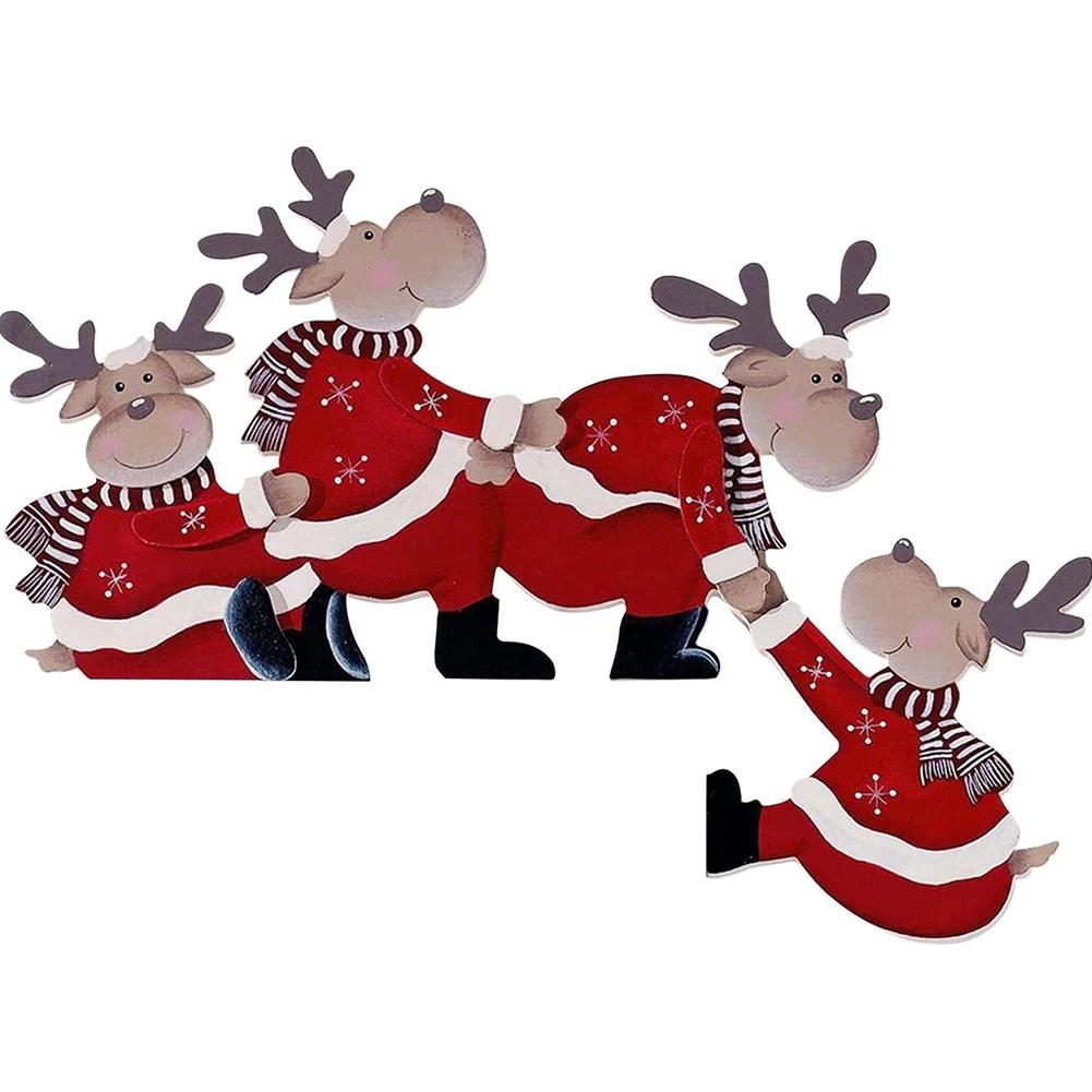 Christmas Door Frame Decoration With Wooden Santa Claus And Elk Figures Seasonal Ornament For Front Door And Home Display