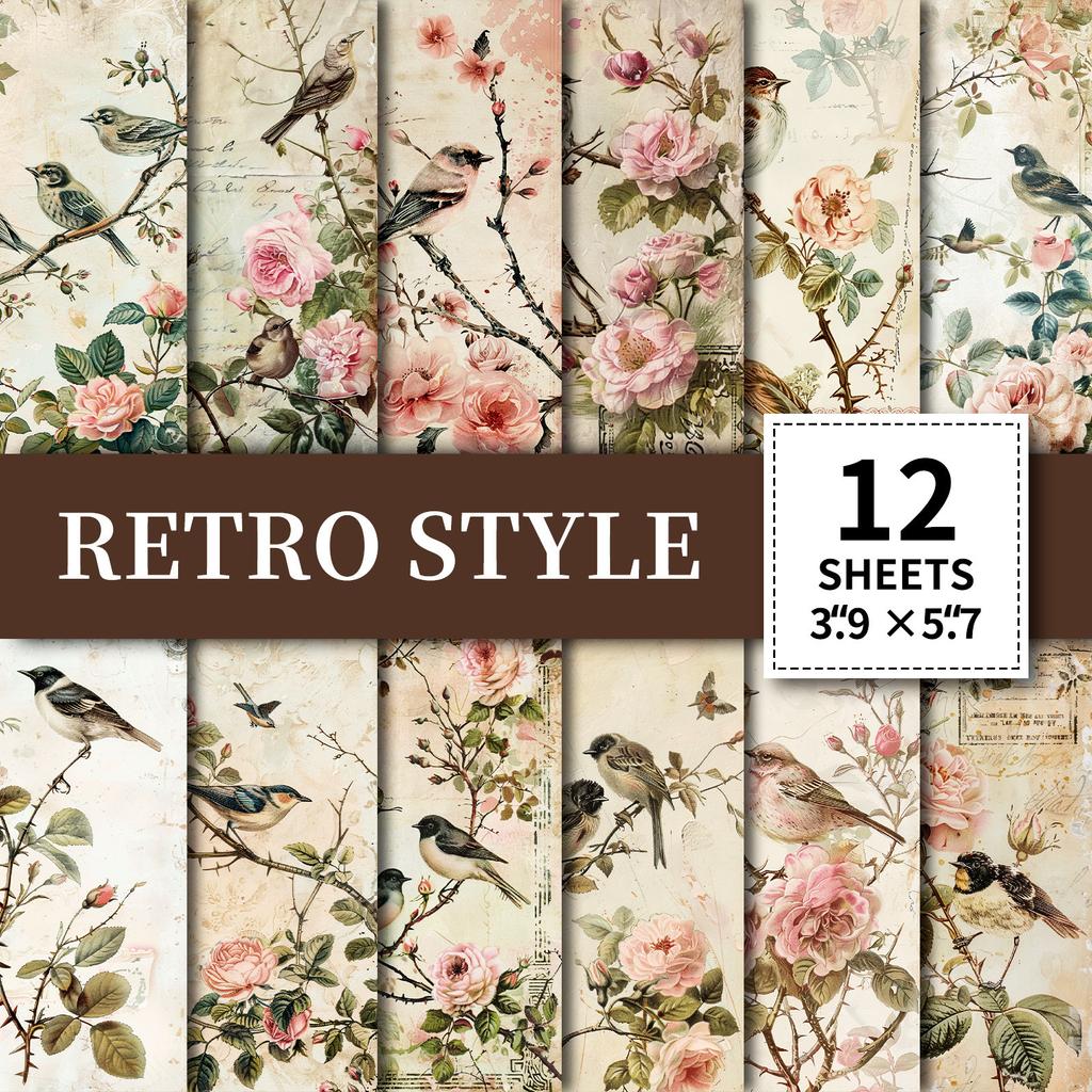 12 Chinese Painting Flowers And Birds Freehand Theme Ink Painting Material Paper Antique Peony Handbook Decoration Collage Backing Paper