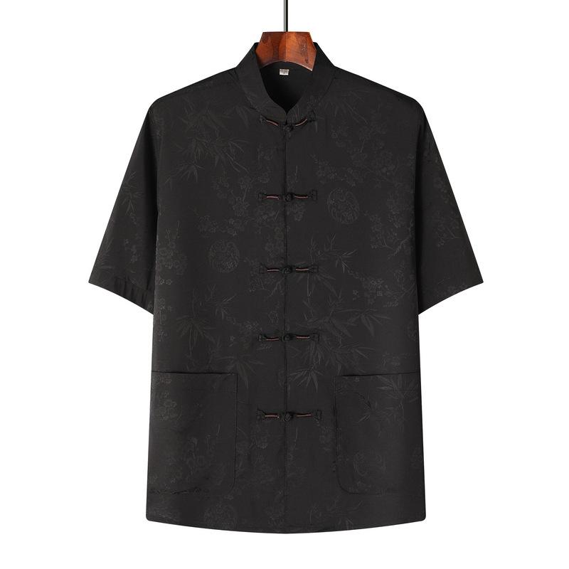 Chinese Style Shirt Short-sleeved Suit Men's High-end Thin Middle-aged and Elderly Casual Dad Clothes Two-piece Set