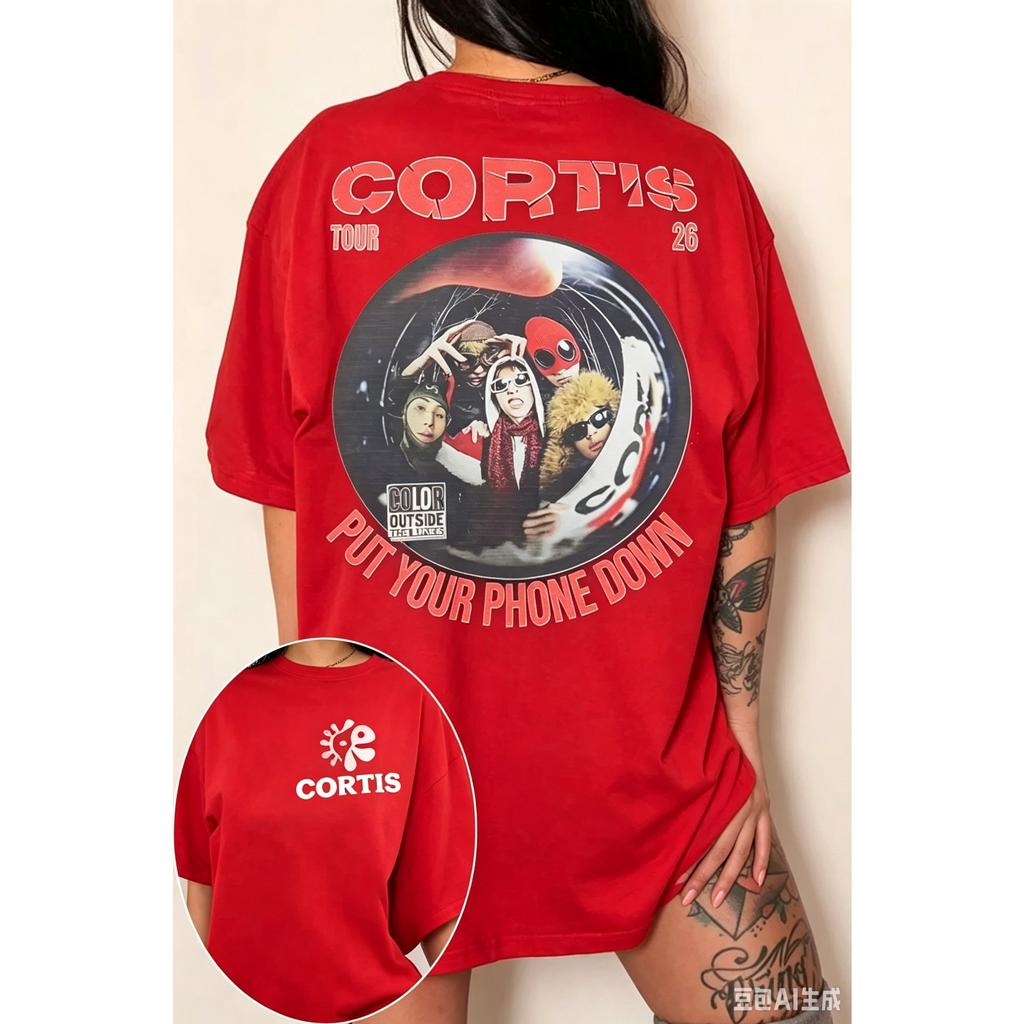 Cortis Double-sided Printing T-shirt Men Women Oversized Streetwear Y2k Short Sleeves Harajuku High Quality Pure Cotton Tee Female Male Clothing
