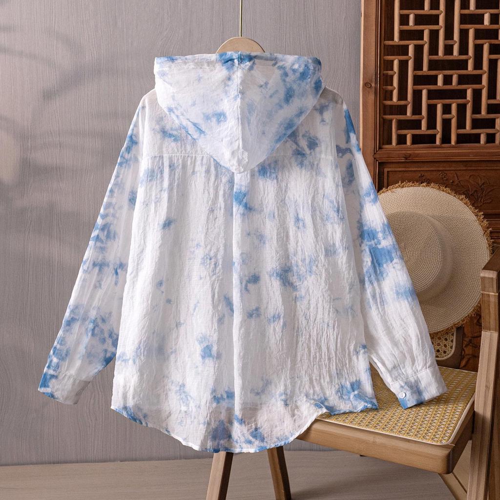 Yunnan Tie-Dye Women's Hooded Sun Protection Long-Sleeve Casual Beach Shirt Jacket