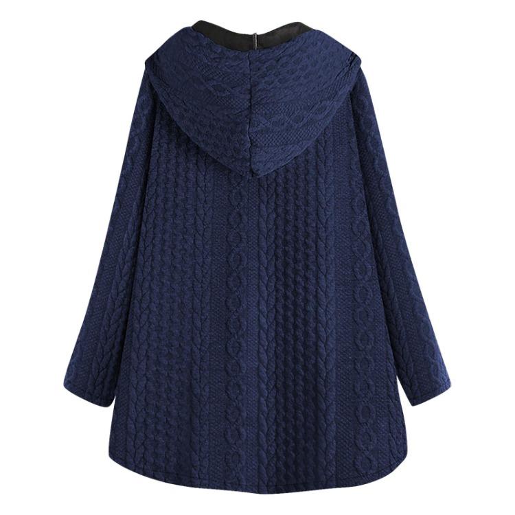 Cappotto casual da donna taglie forti con cappuccio, tasche con bottoni, maniche lunghe high-low