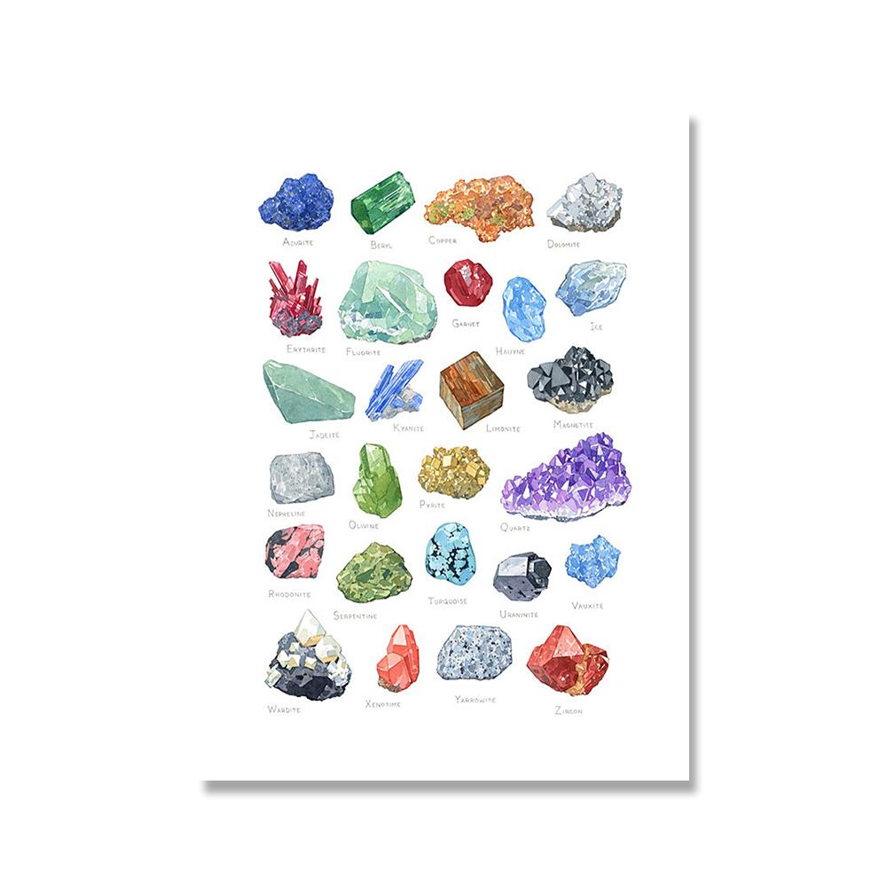 

Хрустальный драгоценный камень, акварель, алфавит, художественная живопись, картина, минералы, печать на холсте, геология, подарок, современный настенный художественный постер, агатовый декор 21x30cm No Framed