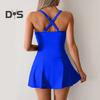 Women One Piece Swim Dress Tummy Control Swimsuit Slimming Back Cross Bathing Suit for Vacation Beach Pool Tanning