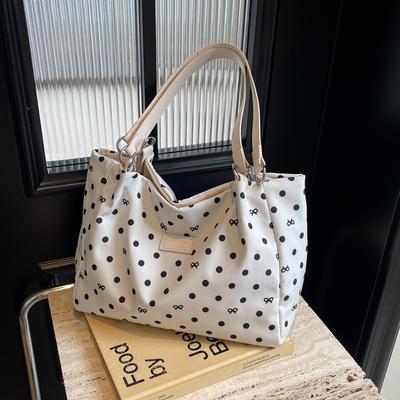 Wave Point Bow Soft Large Capacity Tote Bag for Class Commuting,  New Trendy and Fashionable Versatile Shoulder Bag