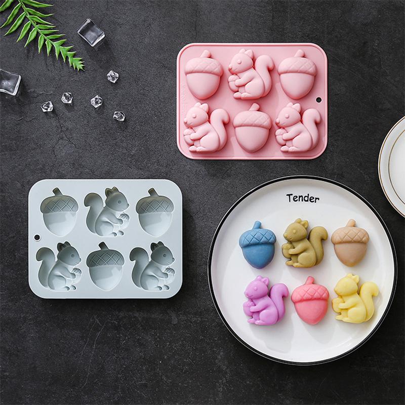 6 Hole Squirrel Oak Cake Silicone Mold Autumn Harvest Festival Baking Pan Nonstick Flexible Mould for Home and Baking Parties