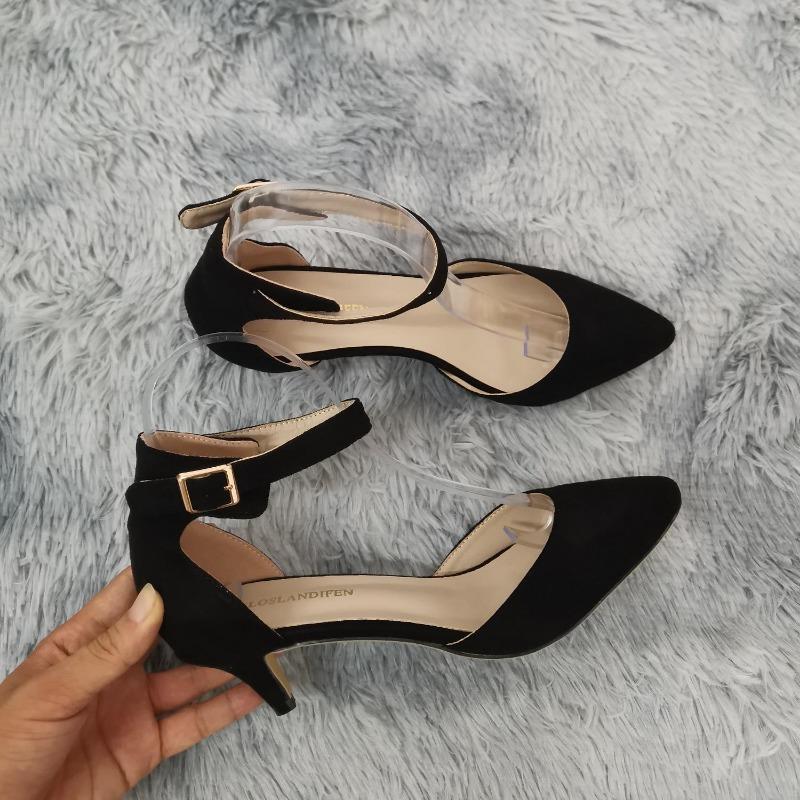 Women Ankle Straps Sandals Summer Classic Lady Bridal Suede Thick Heel Sexy Pumps Open Toe Office Wedding Party Dress Shoes