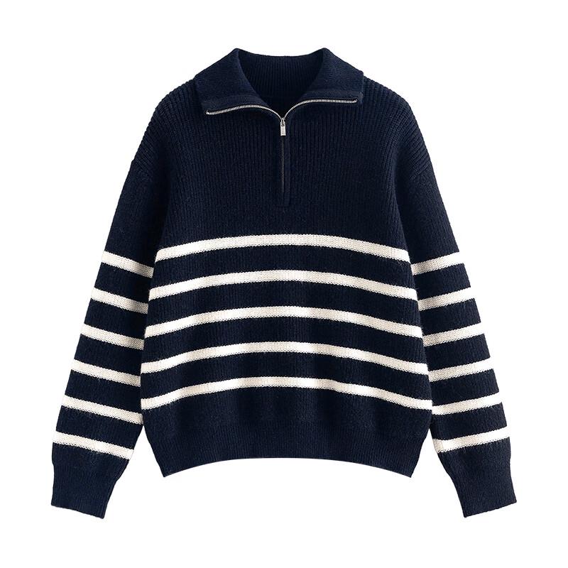 Chuyu Women's 2025 Winter Striped Polo Collar Knit Sweater