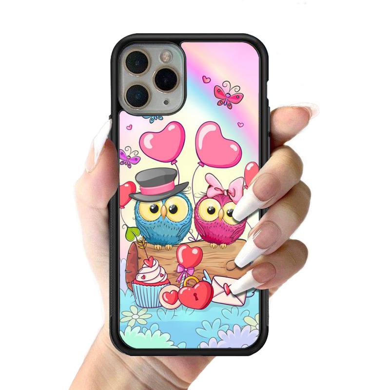 Cartoon Lovely Owl Phone Case Silicone PC+TPU Case for iPhone 11 12 13 Pro Max 8 7 6 Plus X SE XR Hard Fundas