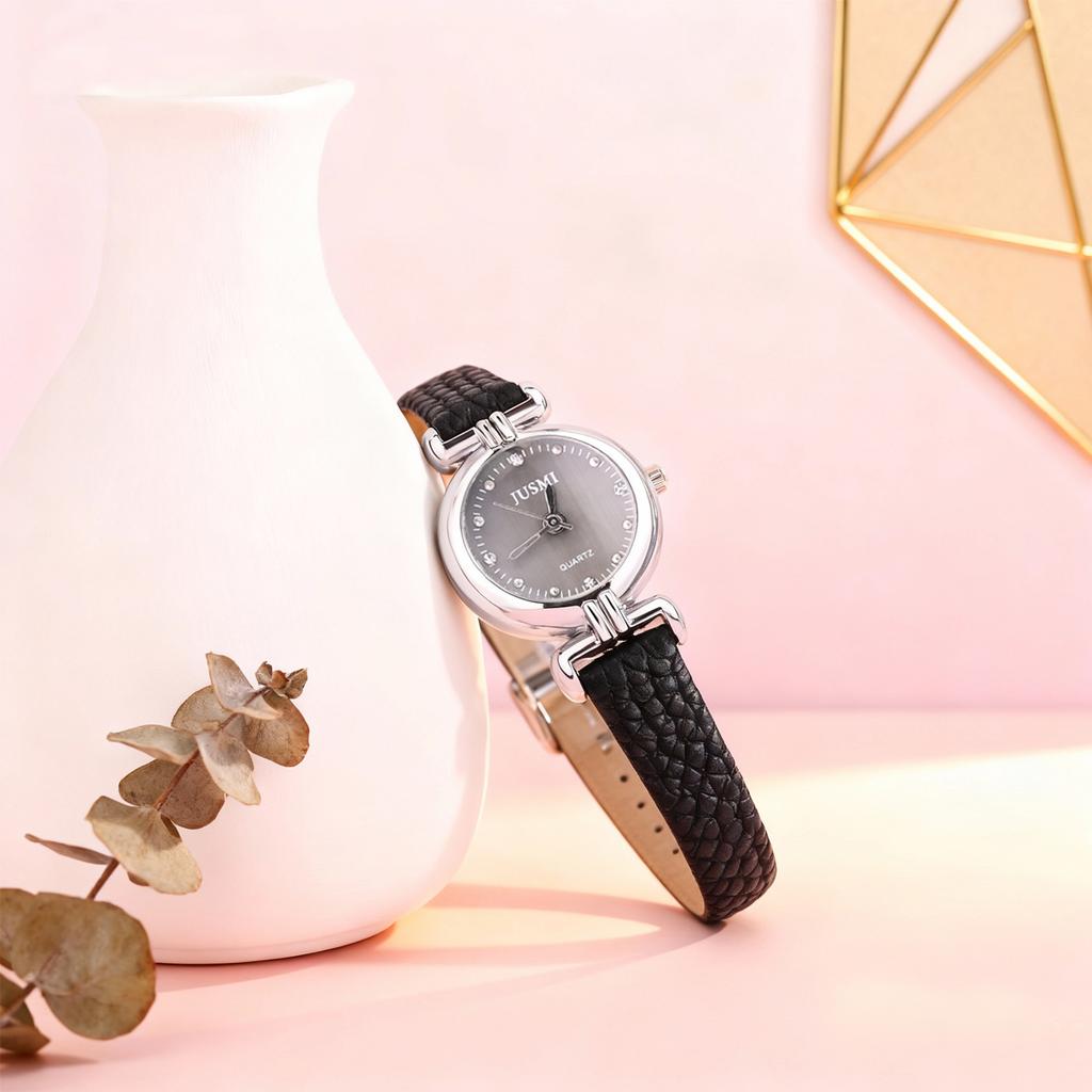Fashion Light Luxury Leather Strap Alloy Case Quartz Watch for Women, Suitable for Everyday Wear, Christmas Gift