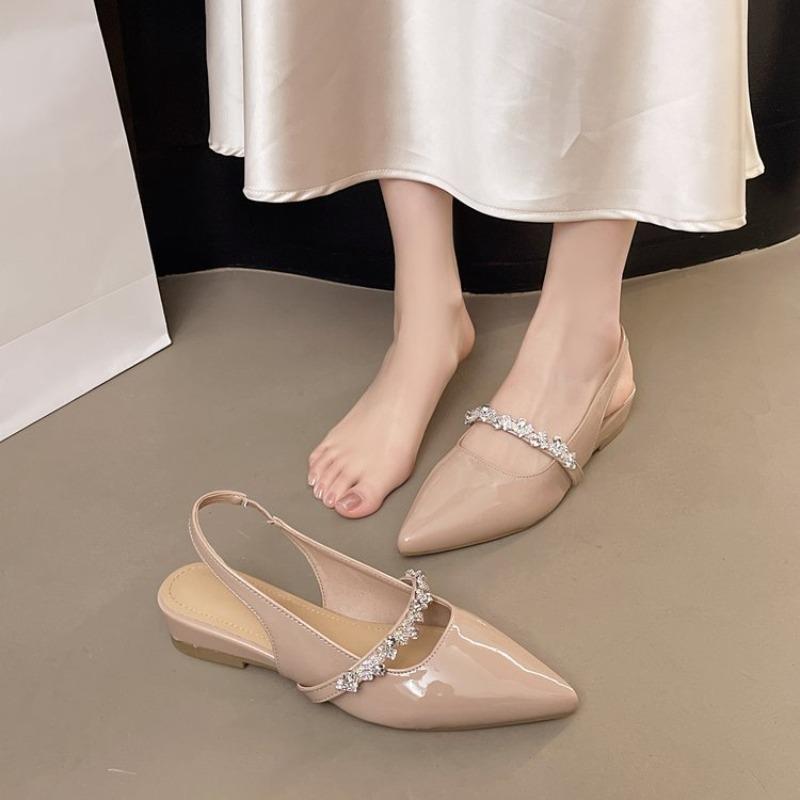 Fashion New Temperament Pointed Toe with Rhinestone High Heels Women's Shallow Mouth Rear Empty Sandals Single Shoes