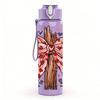 1PC Plaid Bow Wooden Cross Floral 750ml Color Plastic Sports Water Bottle Leakproof Flip Straw Lid Suitable for Sports Office Home Use