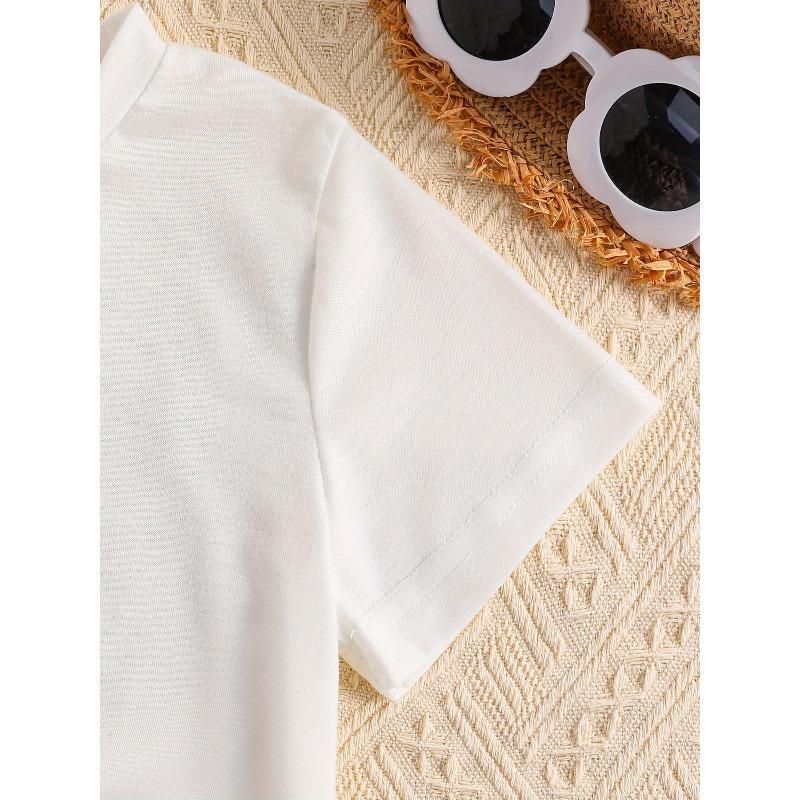 European Size Girls Round-neck Short-sleeved T-shirt with English Pattern Print for Dancing
