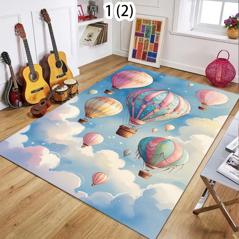 Colorful  Air Balloon Area Rug with Clouds Soft Carpet for Living Room Bedroom Decor Floor Mat Home Decoration  Room Gift
