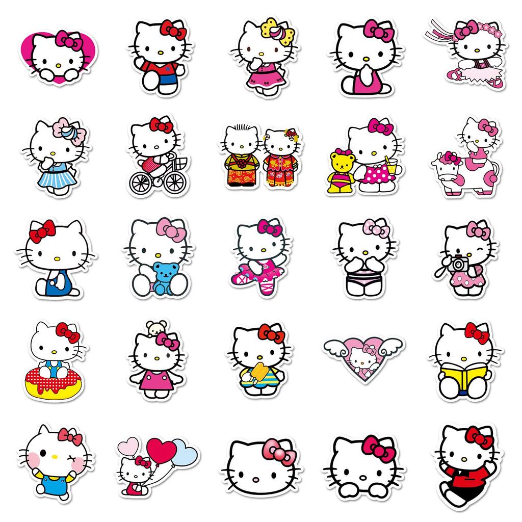 100 Hello Kitty Cartoon Stickers - Cute Decorations for Water Bottles & Phone Cases