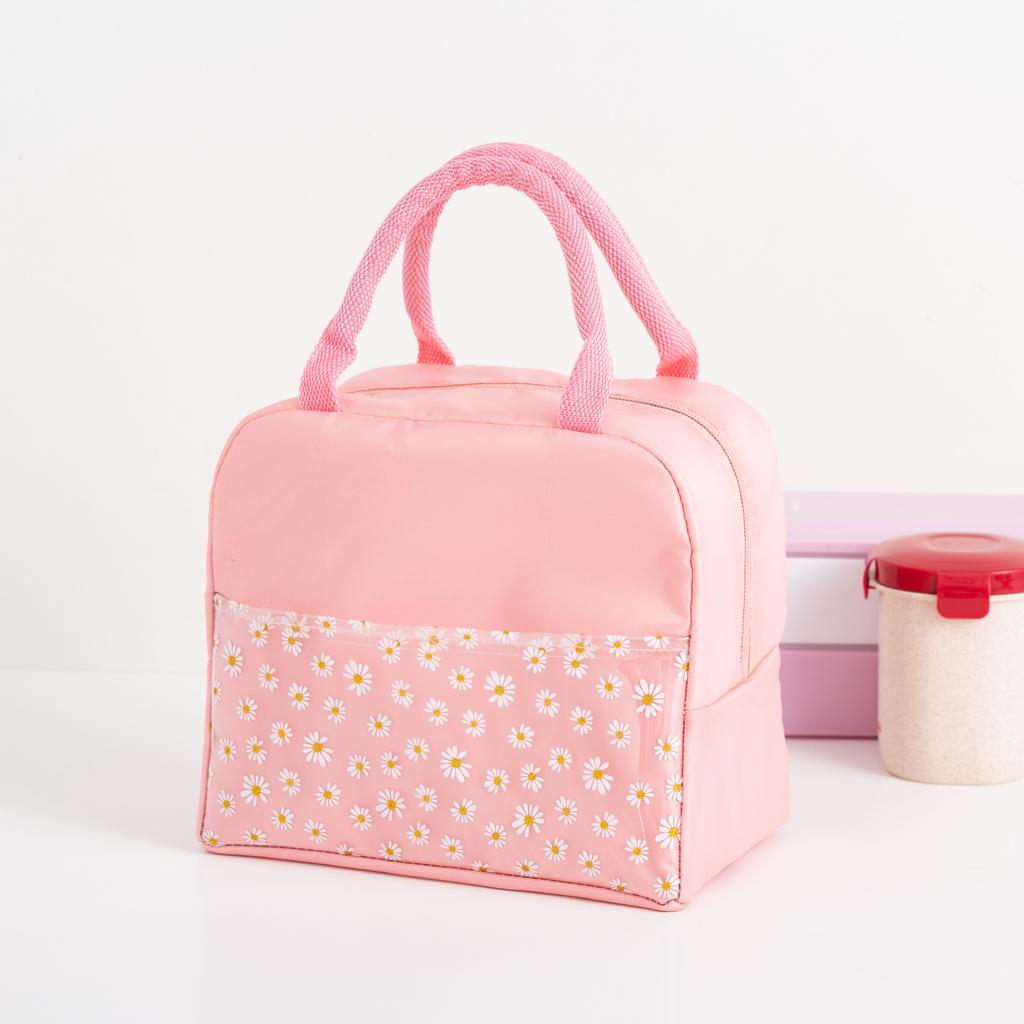 Genți de prânz cu margarete din pânză Oxford de mare capacitate, izolație termică portabilă pentru alimente Bento pentru picnic, geanta de călătorie, geantă de tote, genți de mână