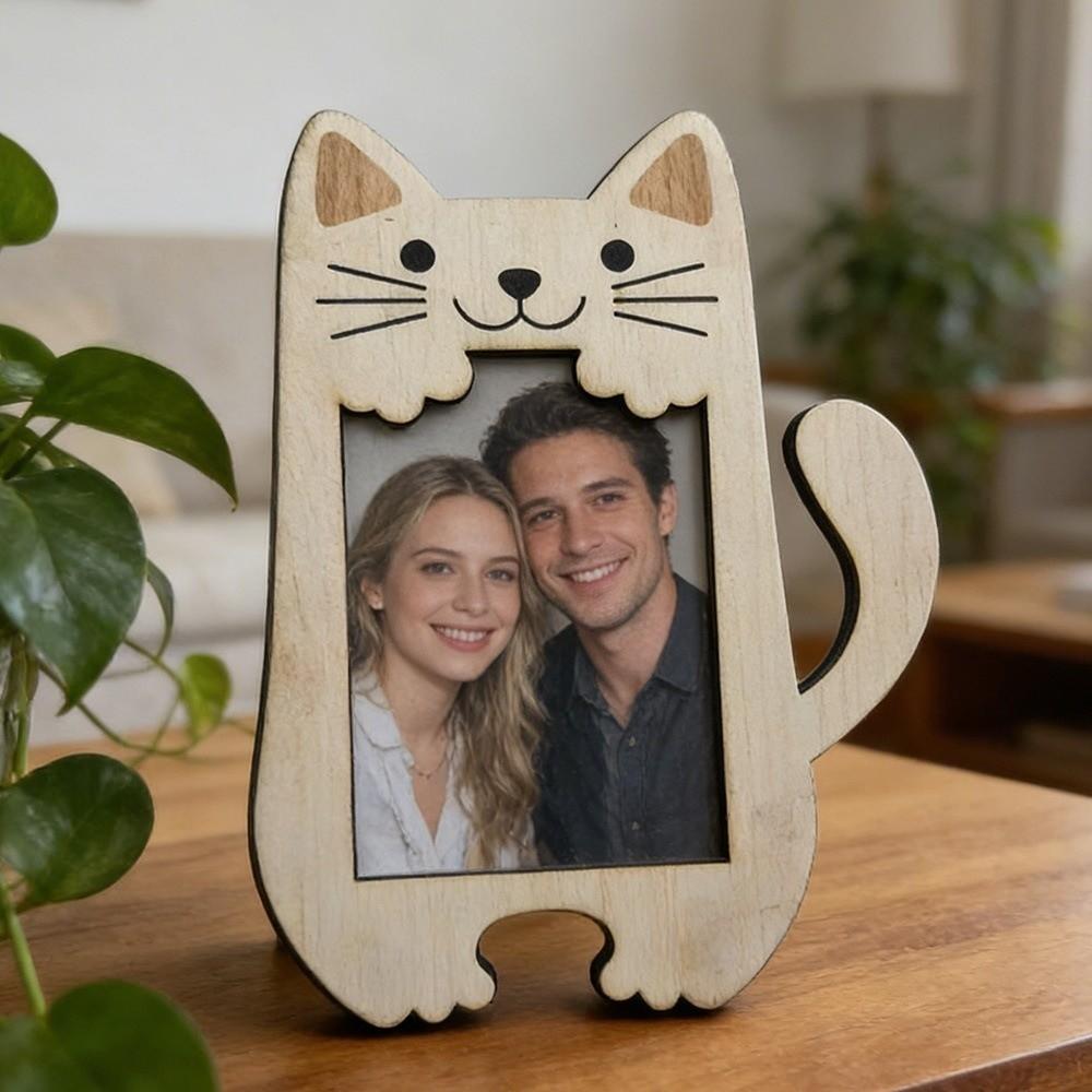 Animal Shaped Desktop Picture Frame Cat Bear Design Photo Display Rack Wooden Photo Frame  Home