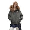 American Retro Hooded Cotton Padded Jacket with Fur Collar