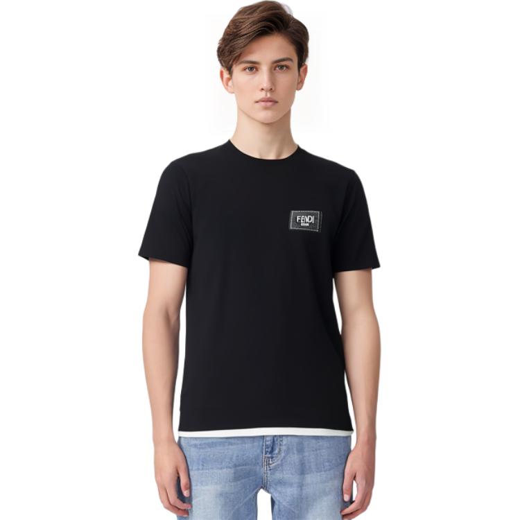 Fendi T-Shirts Men's Black Crew Neck Moderate Straight Fit FY0936A9RLF0QA1