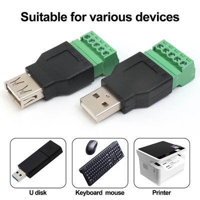USB 2.0 Type A Male/Female To 5 Pin Screw Connector USB Jack with Shield USB2.0 To Screw Terminal Plug No Welding Required