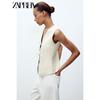 Zaprha 2025 Summer New Simple and Versatile Plain Stitch V-neck Sleeveless Vest-Style Top Vest 4192003