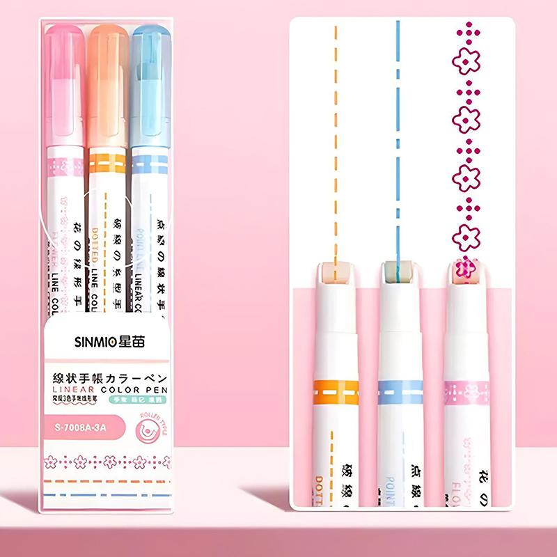 3PCS/Set Colored Curve Pen Flower Shape Outline Roller Pen Decorative Prop for Diary Project Stationery School Office Supply ZYF
