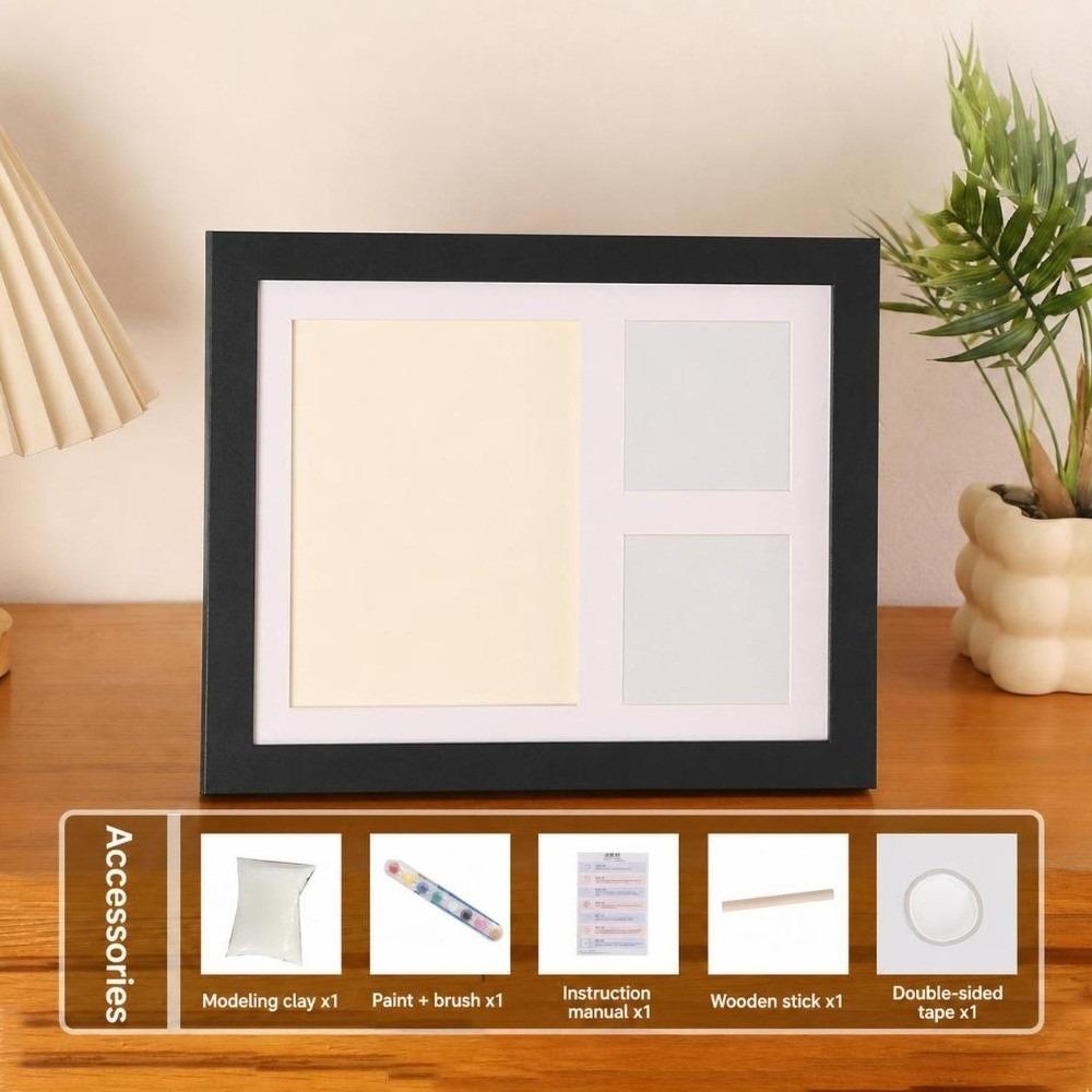 1 Set DIY Pet Paw Print Kit Frame Air Dry Clay Wooden Frame Cat Paw Print Frame Desktop Stand Non Toxic Clay