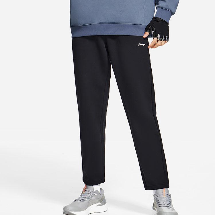 Li-Ning Fitness Series Logo Print Elastic Waist Straight-Leg Sweatpants Men Bottoms Black AKLS681-4