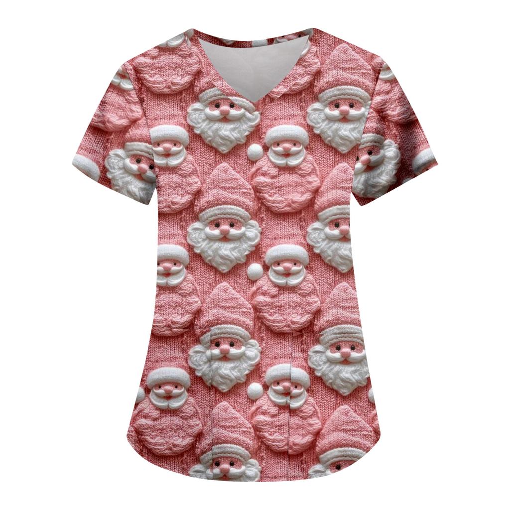 Women's Fashion Casual Christmas Print Pocket T-shirt Top