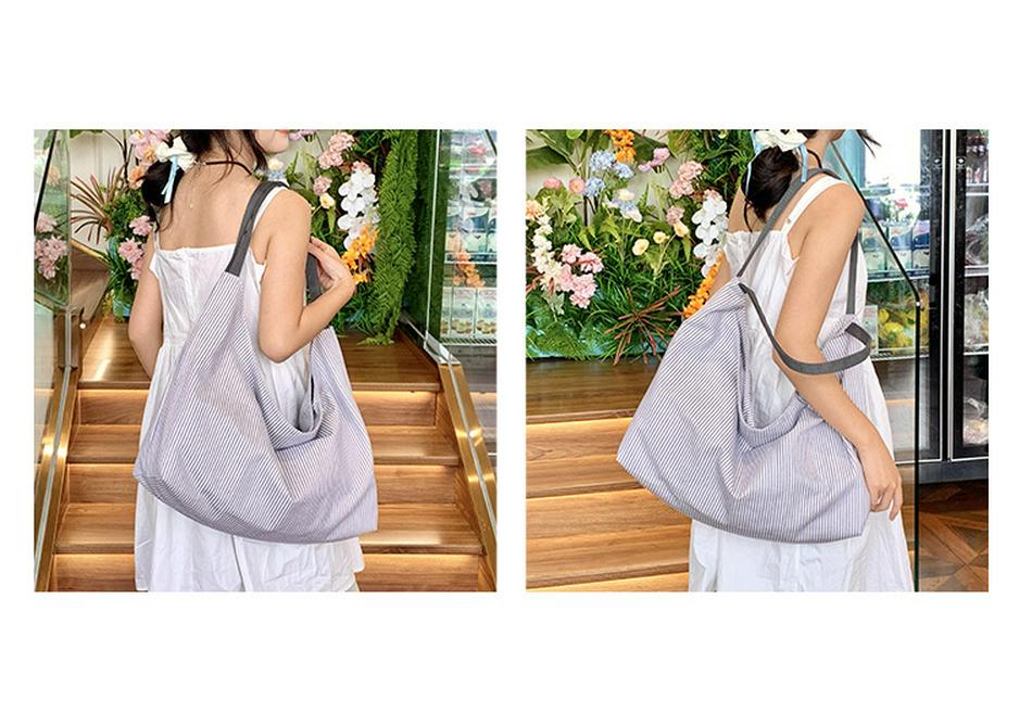 Gestreifte Canvas-Schultertasche im koreanischen Stil für Damen - Handtasche mit großem Fassungsvermögen für modische Pendler
