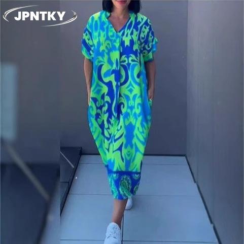 JPNTKYYWomen's Fashion Summer Spring Short Sleeve V-Neck Casual Dresses