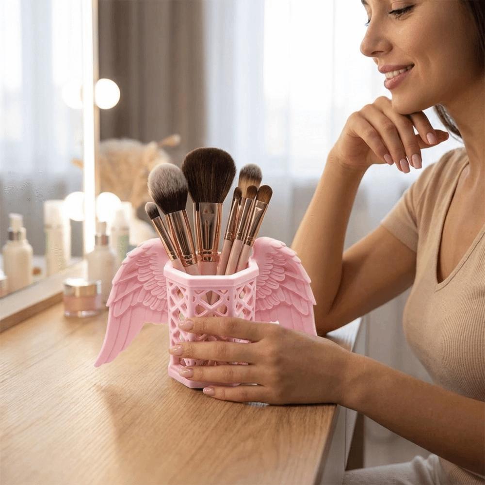 Plastic Angel Wings Pen Holder Stable Makeup Brush Holder Multi-functional Desk Organizer Bedroom