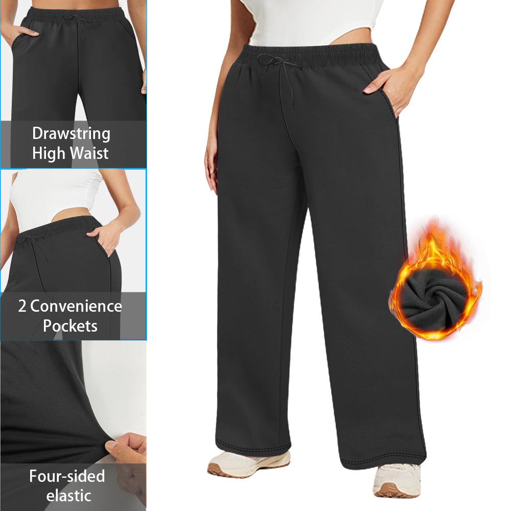 Autumn/Winter Fleece-Lined Plus Size Straight-Leg Casual Pants Loose-Fitting Slimming High-Elasticity Elastic Waistband with Drawstring Casual Pants