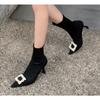 New Style Women's Metal Pointed Tip Women Boots Stilettos Heels Fashionable High-heeled Boots Suede Ladies Ankle Boots