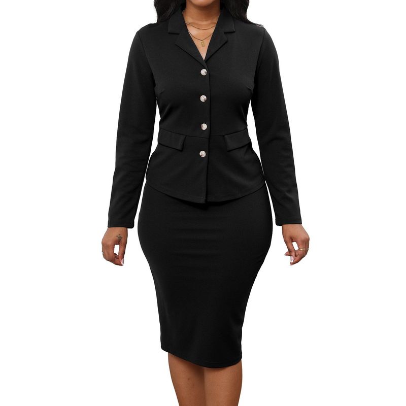 

Smr12121 Cross-Border Amazon New European and American Sexy Fashion Solid Color Long-Sleeved White-Collar Women s Two-Piece Set Black S