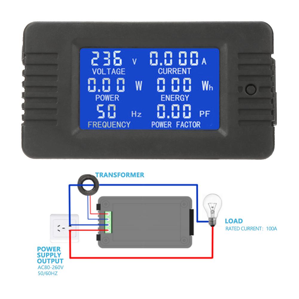 Digital AC Meter KWh Tester PEACEFAIR PZEM‑022 AC Digital Meter Power Energy Voltage Current Test With Closed Type CT 100A